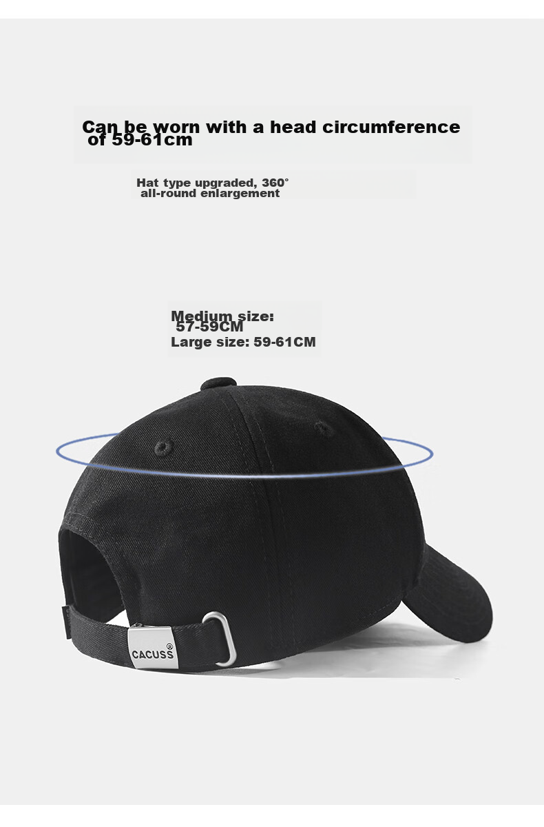 CACUSS Baseball Cap for Men with Large Circumference, Unisex Duck Tongue Cap, All-Season Outdoor Sun Protection Sports Hat, Women's Sun Hat, Black Large Size 6