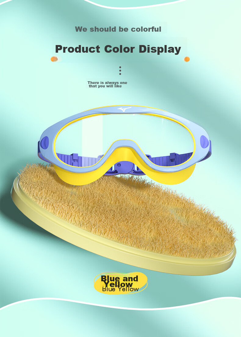 MIZUNO Kids Swimming Goggles Large Frame Waterproof Anti-Fog Silicone Swim Cap Professional Gear 2080 Blue Yellow 7
