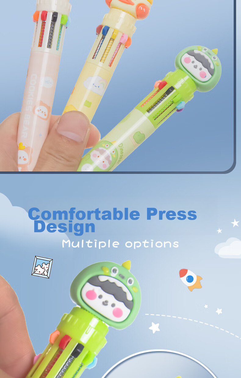 Licao Multi-Color 0.5mm Ballpoint Pen, Cartoon Colorful Pen, Push-Button Ten-Color Ballpoint Pen, Gift for Children, Creative Pen, Student Stationery, 1 Piece [Cute Panda Design] 5