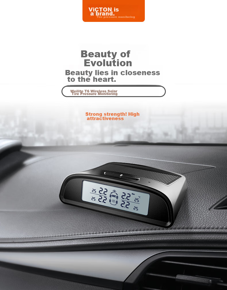Victon Tire Pressure Monitoring System, External, Solar-Powered Wireless, Tire Pressure And Temperature Display, T6L, Black 2