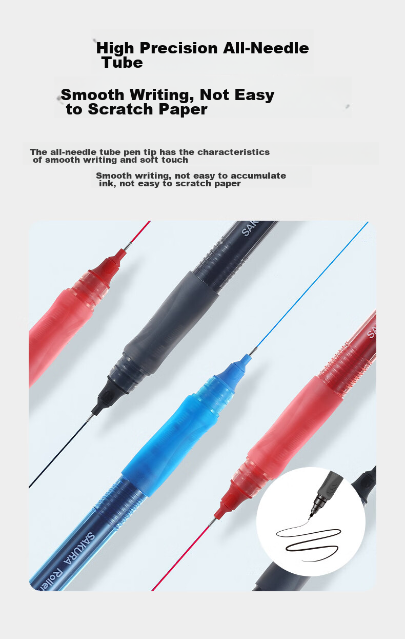 SAKURA Rollerball Pen, 0.5mm Needle Tip, Signature Pen for Students' Exams And Office Use, Direct Liquid Ink, Blue Color 9