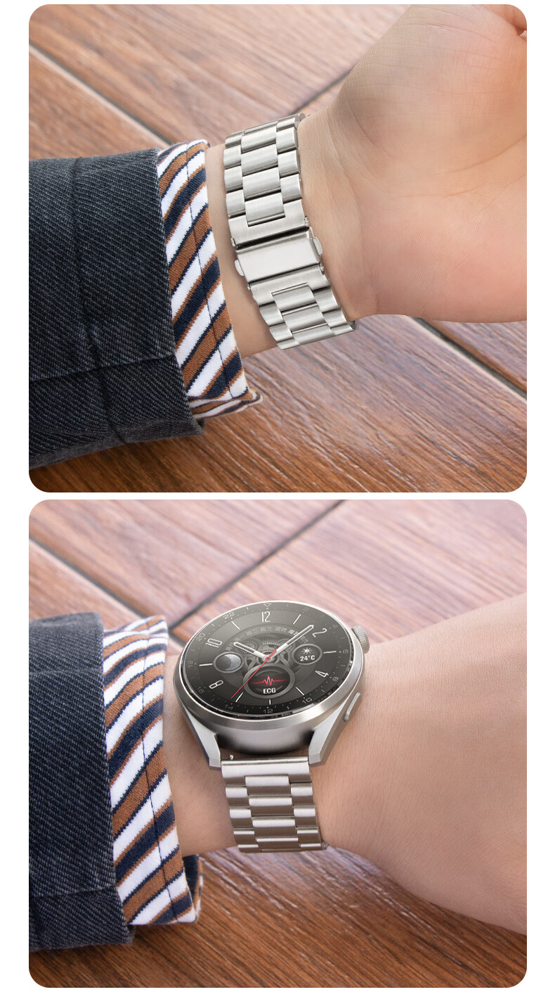 Xiaopijiang Stainless Steel Watch Band Compatible with Huawei GT6 Pro, Watch 5, Watch 4 Pro, Watch 3, GT5 Pro, GT4, GT3, GT2 Steel Link Strap 6