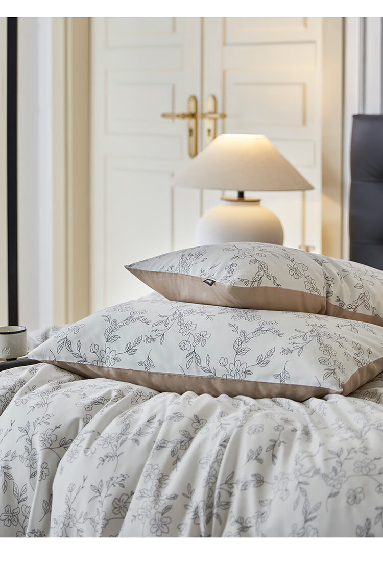 Dohia Home Textiles Pure Cotton Bedding Set of Four Pieces, 60s Pure Cotton Sateen Bed Sheet And Duvet Cover Set, French Hepburn Style Home Decor Set for 1.8m Bed 229*230cm 6