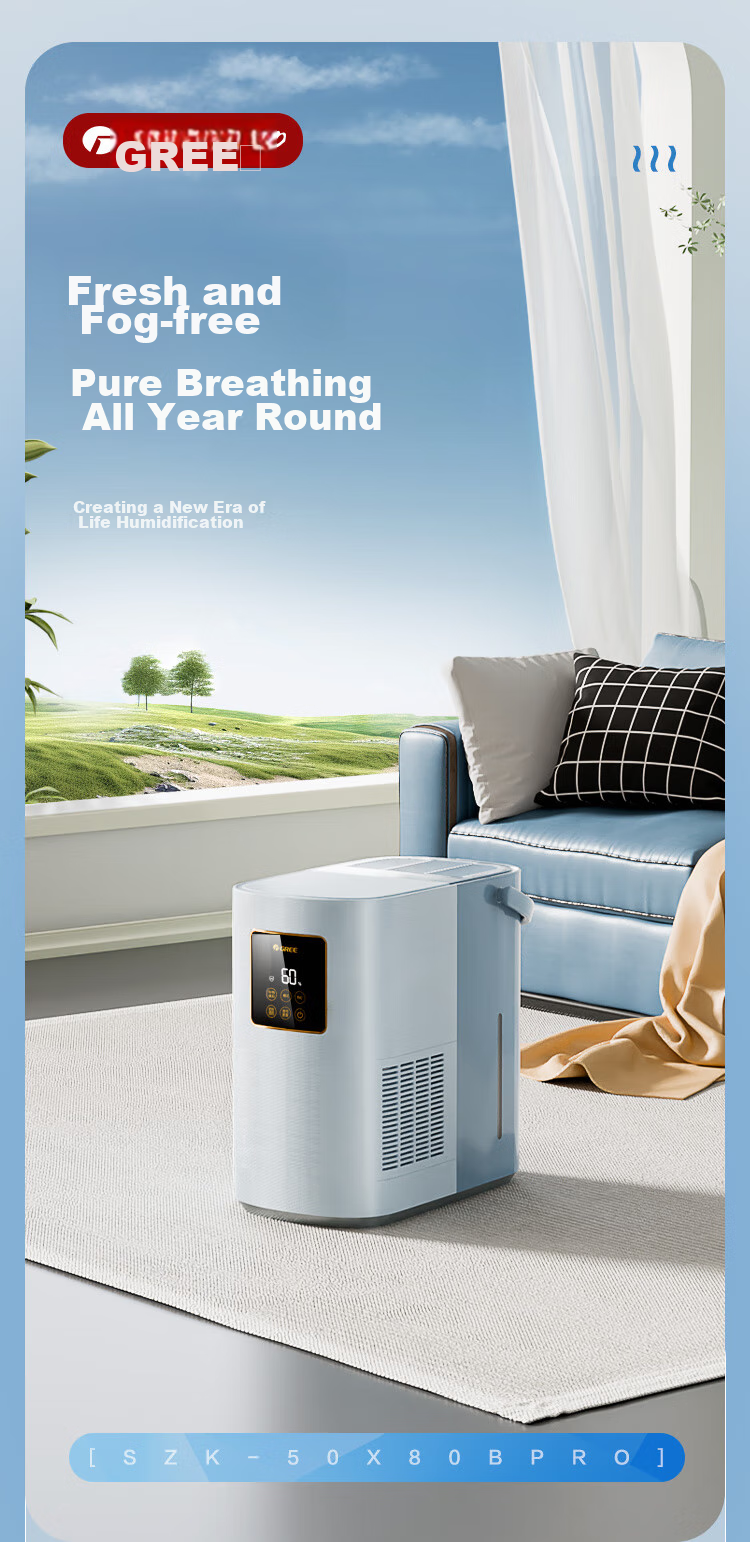GREE Hot Steam Evaporator Humidifier, Mist-Free Baby Rhinitis Air Humidifier, Maternal And Infant Quiet Antibacterial Bedroom Humidifier, 800ml/h Large Mist Output, Office Large Capacity Living Room 50X80bPro 1