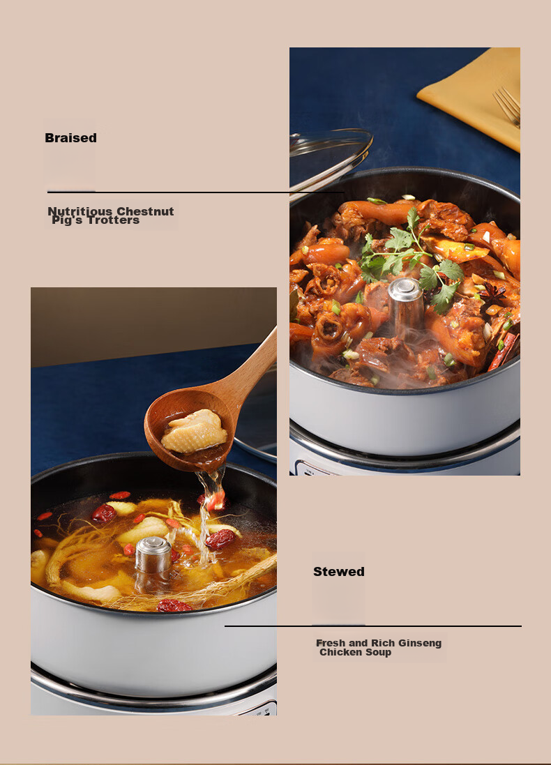 BLAUPUNKT Electric Hot Pot with Adjustable Height, Multi-Functional Cooking Pot for Home Use, 5L Detachable Electric Cooker with Magnetic Stove, Electric Stew Pot, Barbecue Meat Frying Stir-Frying Stewing Pot, Light Luxury Blue H1 18