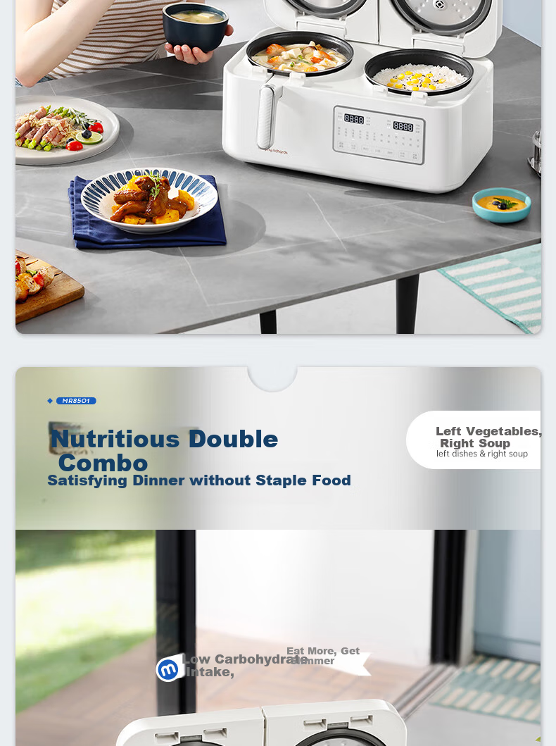 Morphyrichards Dual-Compartment Rice Cooker with Separate Rice And Soup Compartments, Multi-Functional Low-Sugar Small Two-In Rice Cooker And Soup Pot MR8501 White One's Member 4