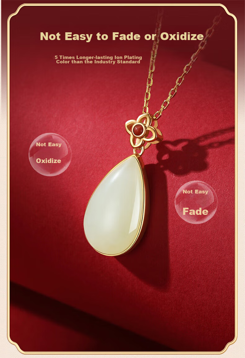 Zhenshangyin Chinese Gold Hetian Jade Silver Necklace with Jade Pendant, Women's Birthday Gift for Girlfriend, Wife, Or Mother, S925 7
