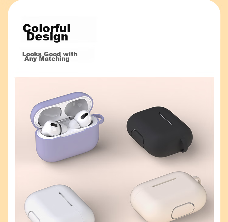 ESCASE AirPods Pro Protective Case, Apple Wireless Bluetooth Earphone Anti-Slip Cover, Shockproof Liquid Silicone Slim Storage Box with Hook, Anti-Fingerprint, Black 3