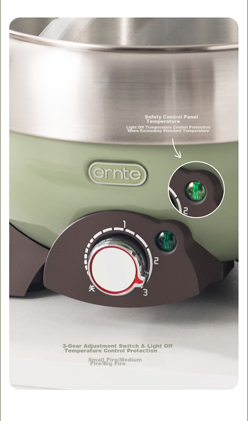 ERNTE Small Green Pot 2L Electric Hot Pot, Electric Cooking Pot, Electric Frying Pan, Multi-Functional Home Cooker for 2-3 People, EHP-22012S Olive Gree 8