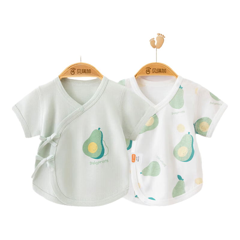 Babyprints Baby Half-Back Shirt 2-Piece Set, Infant Short-Sleeve Top, Pure Cotton Summer Monk Robe, Class A Soft Thin Style, Green 66