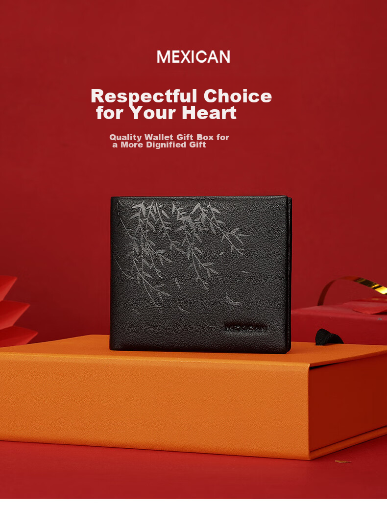 MEXICAN Men's Wallet, Genuine Top-Grain Leather, Card Holder, ID Holder, High-End Gift Box, Birthday Present for Men And Fathers 1