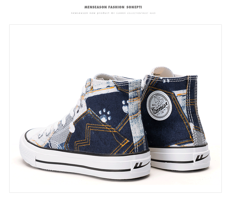 Warrior High-Top Canvas Shoes Men 2022 Spring Summer Irregular Pattern Fashion Couple Sneakers H993 Blue Floral 44 7