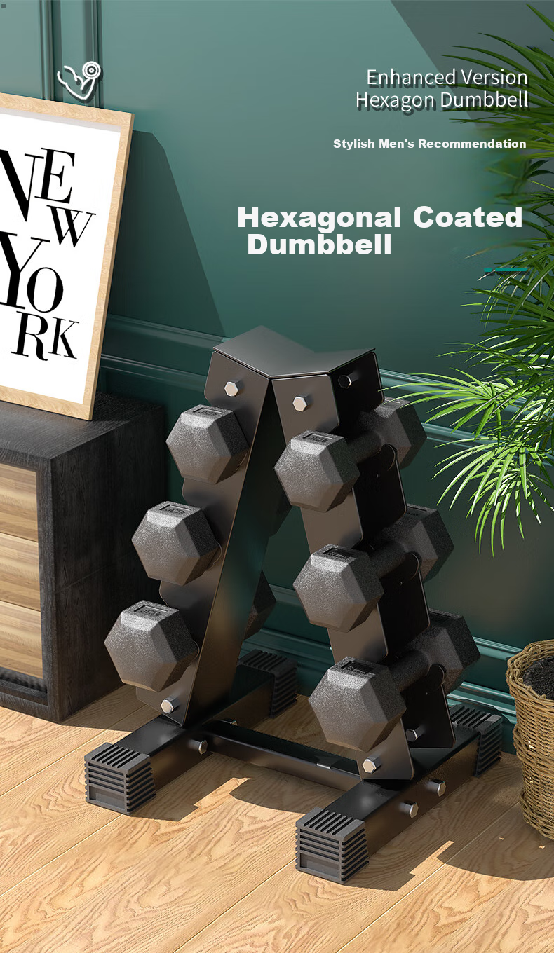 AiMeiShi Eco-Friendly Rubber-Coated Hexagonal Dumbbells for Men And Women, Home Fitness Equipment, Two Pieces, 5kg Each 1