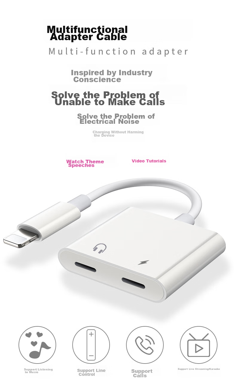 Bkayp Apple Earphone Adapter, Lightning Converter, Compatible with IPhone And IPad, No Interference for Live Streaming, Four-In Plug-And, for Watching Shows And Gaming 1