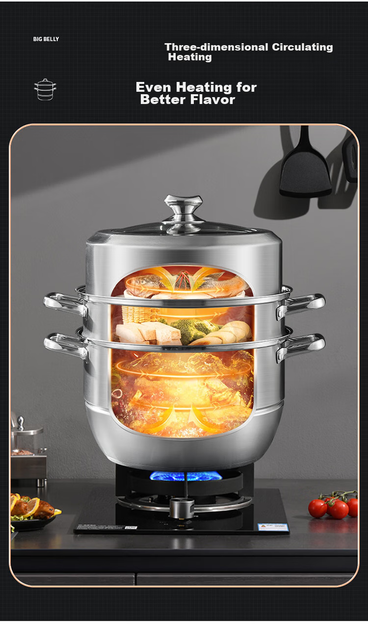 MAXCOOK Steamer Pot, 304 Stainless Steel 28cm Three-Layer Steamer, Thickened Base Soup Pot, Compatible with Gas And Induction Cooktops MCZ835 5