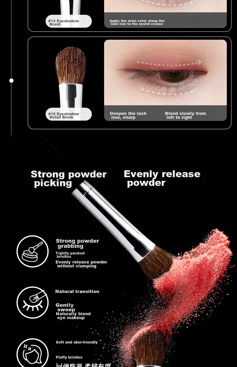AOLANLA Master Series Professional Eyeshadow Brush Set: Small Horse Hair Makeup Brushes for Nose Shadow, Eye Contouring, Blending, And Detail Brushing 4