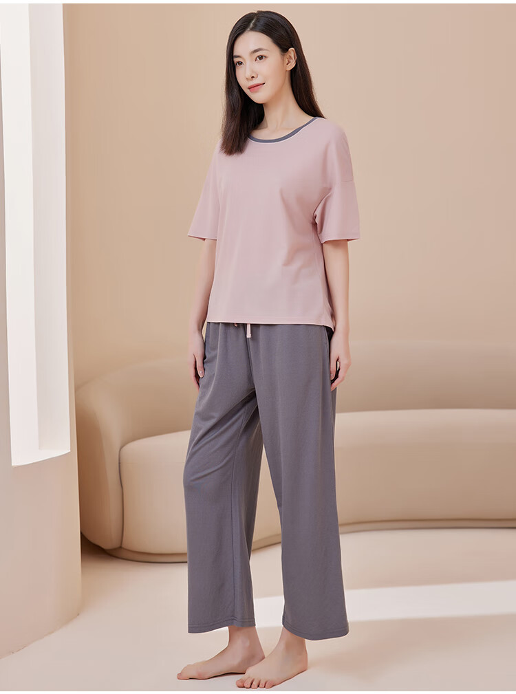 Yiershuang [Cooling] Women's Loungewear Set, Short-Sleeve Top And Long Pants, Comfortable Loose Pajamas for Wome 24