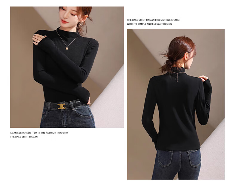 XUEXIMAN Women's Turtleneck Base Layer Top, Spring Season, German Velvet Brushed Undershirt, 7a Antibacterial Slim-Fit Inner Wear Top 19