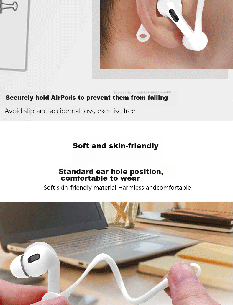 ESCASE AirPods Pro Second-Generation Lanyard, Compatible with Apple Earphones 1/2/3 Generations, Wireless Bluetooth Sports Earphones, Anti-Loss Ear Hook, Anti-Drop for Travel, Double Ear White 3