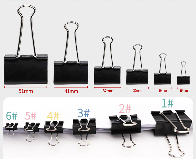 LISON Strong Clip Metal Binder Clips, Office Supplies, Student Stationery, 6#15mm Black, 60 Pieces, Swallow Tail Clips 60883C, 30 Sheets 8