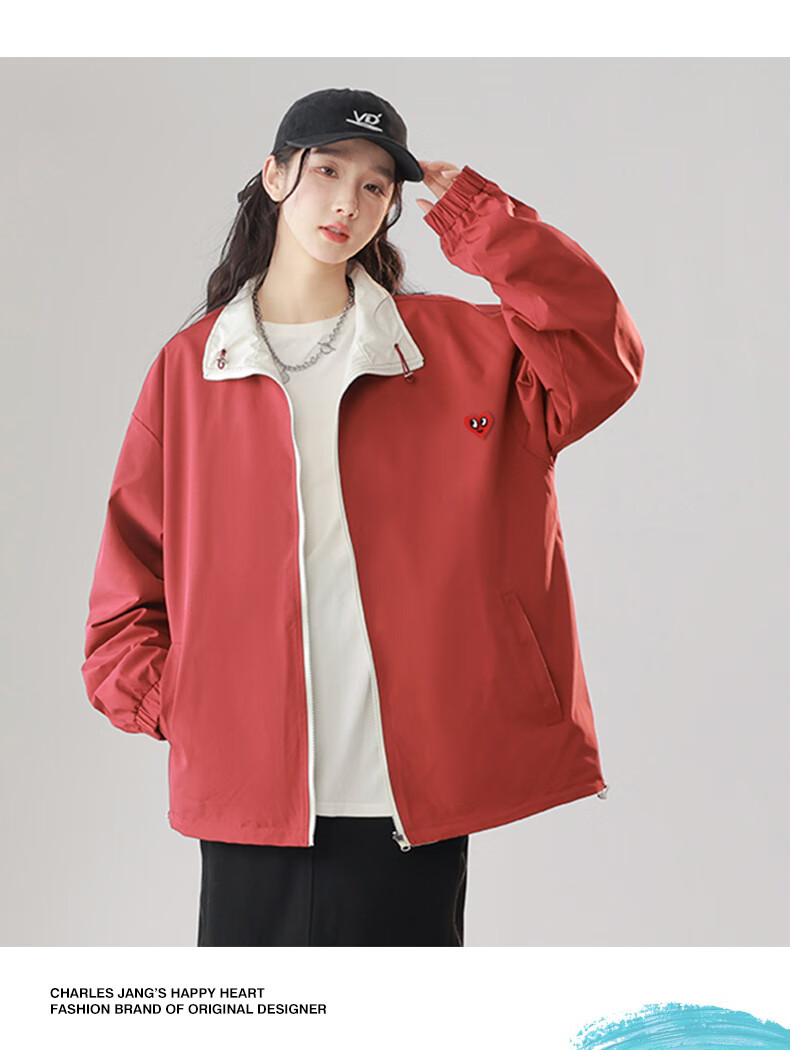 Chaersitaoxin Double-Sided Jacket for Men, Spring And Autumn, Couple's Windproof Coat, Red, Size M 7