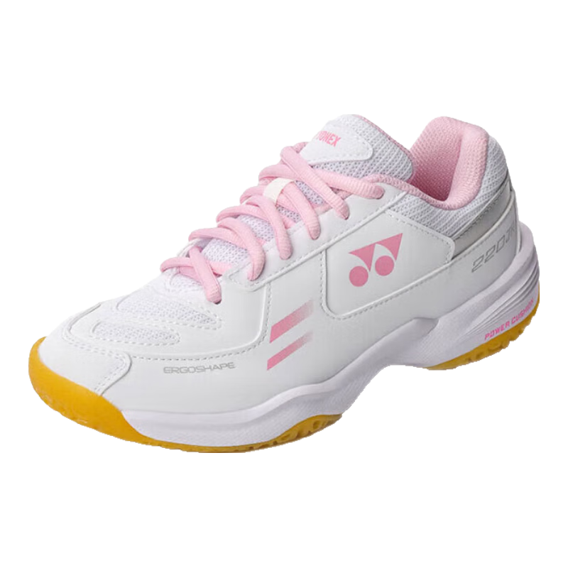 YONEX Badminton Shoes, Shock-Absorbing, Non-Slip, Comfortable Parent-Child Style, Youth Model SHB220JRCR, White And Pink, Size 34