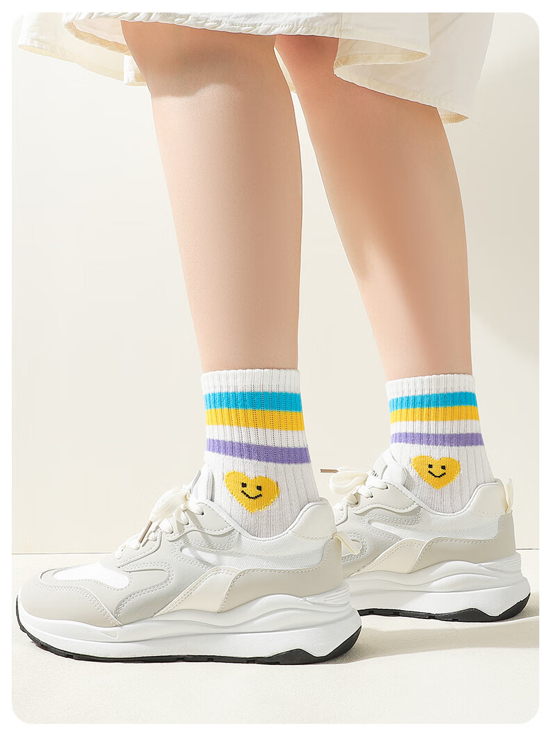 LangSha Kids Socks Girls Spring Autumn Winter Four Seasons Mid-Calf Comfortable Breathable Cotton Socks Cute Big Children 5 Pairs Pack 8