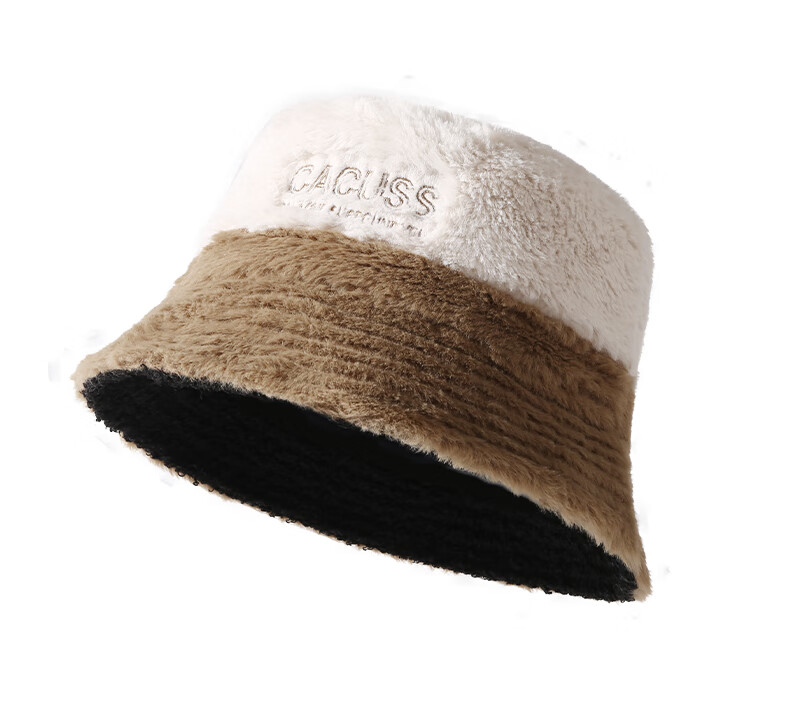 CACUSS Women's Winter Warm Fisherman Hat, Large Head Circumference, Face-Slimming Bucket Hat, Retro Plaid Teddy Fleece Hat, Coffee Color 15