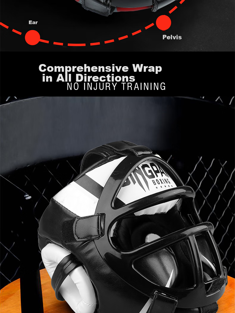 Jingpai Full-Face Boxing Helmet for Adults And Children, Face Shield, Head Guard for Sanda And Taekwondo Protective Gear, Blue, Size S 10