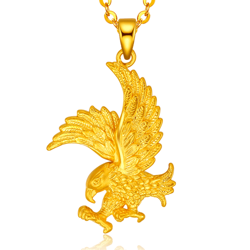 如金岁月 黄金老鹰吊坠男 男士足金吊坠3d硬金飞鹰挂坠项链 雄鹰展翅