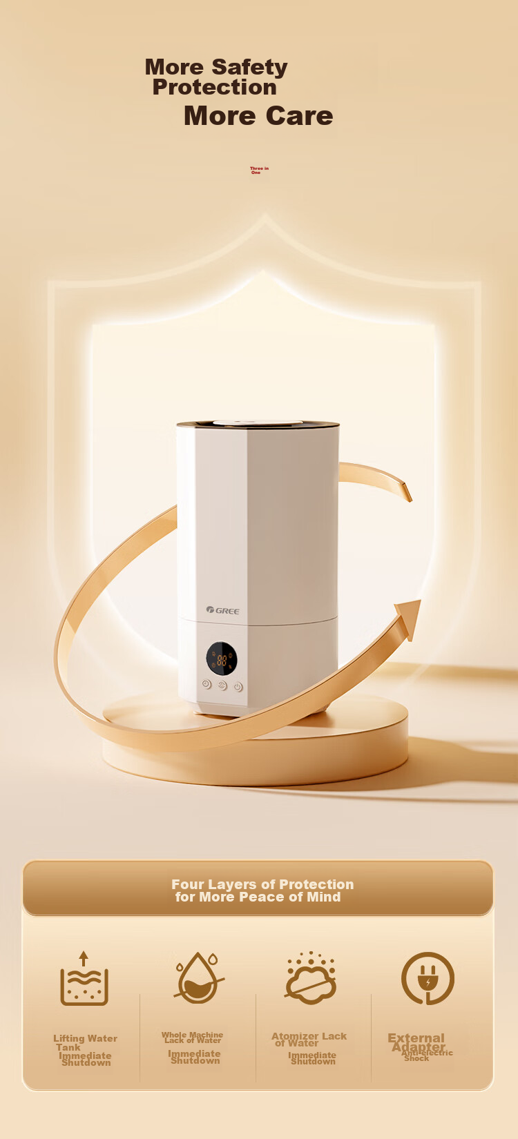 GREE Humidifier for Home Use, Quiet Bedroom Bedside Compact Desktop Floor-Standing Air Moisturizer with High Mist Output for Office And Dormitory, Antibacterial with Mist Air Conditioner Humidifier (40X71) 12
