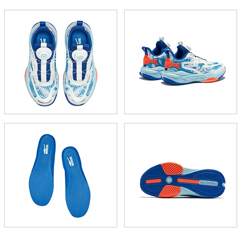 ERKE Children's Shoes, Boys' Training Shoes, Kids' Summer Basketball Shoes with Rotary Buckle, Erke White/ultramarine Blue, Size 36 20