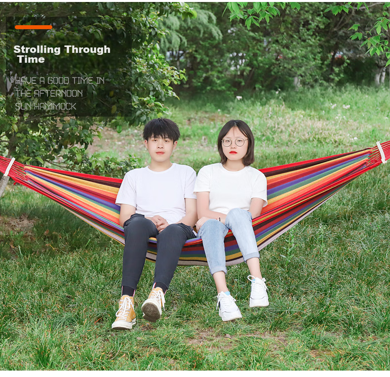 TAN XIAN ZHE Outdoor Camping Leisure Thickened Wide Canvas Hammock, Indoor Curved Wood Anti-Rollover, Single Red Crescent Hammock 10