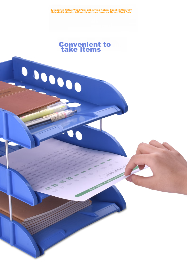 LISON Three-Tier File Tray, Blue Office Desk Organizer, Plastic File Holder, Document Storage Box, File Rack, 3C Digital Products, All-Net Low Price 3