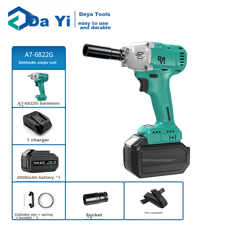Dayi Electric Wrench, High Torque, A7 Lithium Battery 6.0Ah, Brushless Rechargeable Impact Wrench, 6822G Pneumatic Impact Driver