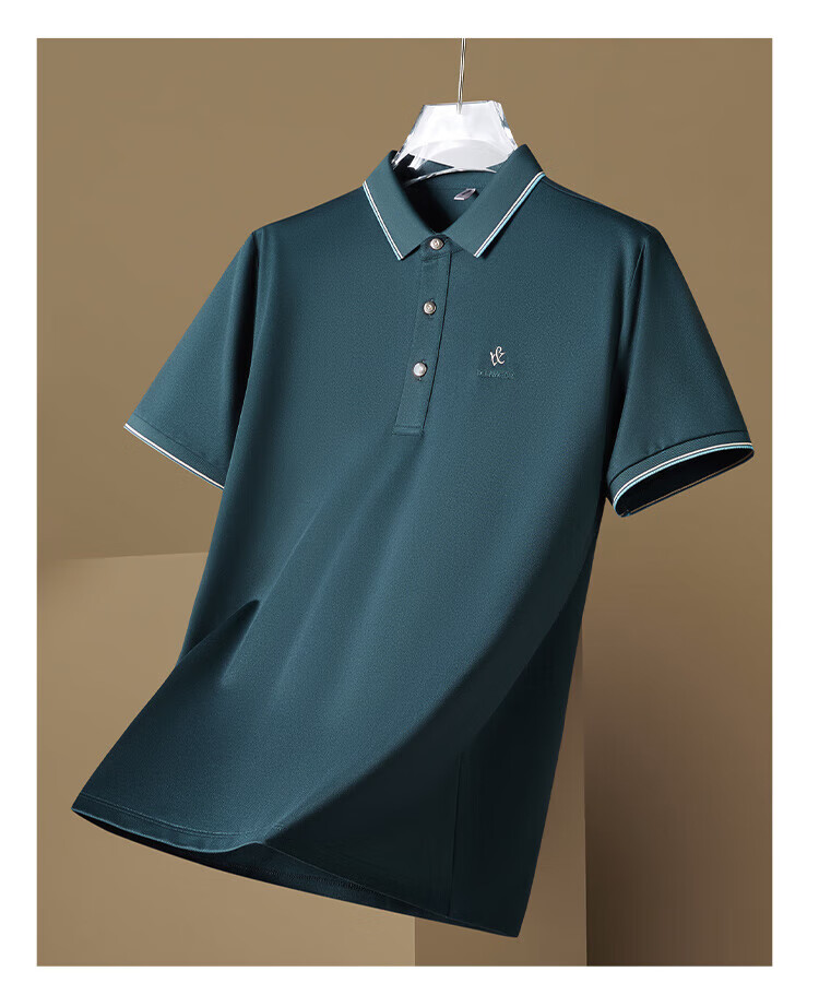 Jeanswest Men's Short-Sleeve POLO Shirt, Summer Mulberry Silk Antibacterial Short-Sleeve Ice Cotton Cool-Feeling Top, Deep Navy Blue 3XL 9