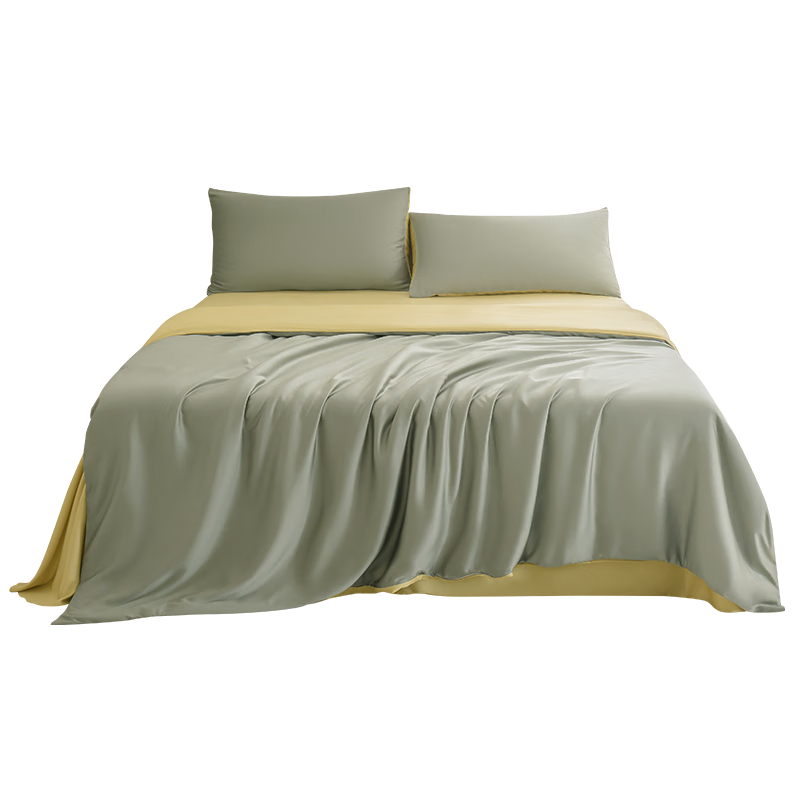 JD Original Imported Lanjing Tencel Four-Piece Bedding Set, 60-Count Lyocell Summer A-Grade Bedding Ice Silk Set Duvet Cover And Bedsheet, for 1.8-Meter Bed, Branch Gree