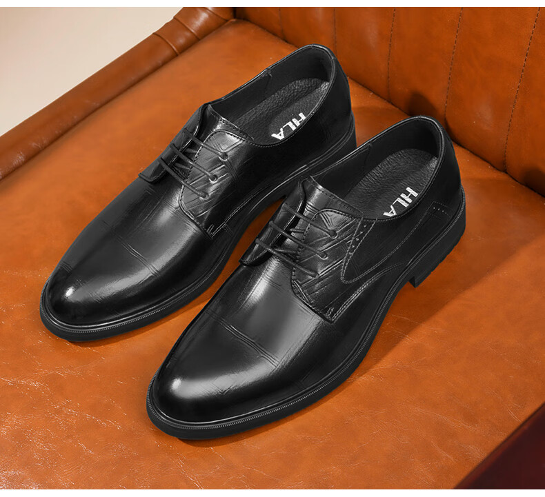 HLA Men's Leather Shoes, Business Formal Dress Shoes, Genuine Leather Footwear, HAAPXM2FAV172, Black, Size 44 17