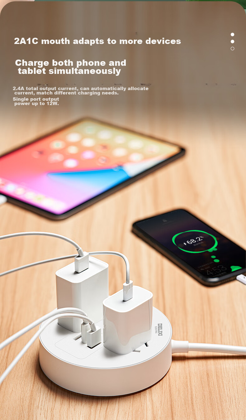 DELIXI Socket/power Strip/extension Cord/strip Board/power Bar, Round Socket with 4 Outlets And Master Switch, Total Length 3 Meters with Master Switch 4
