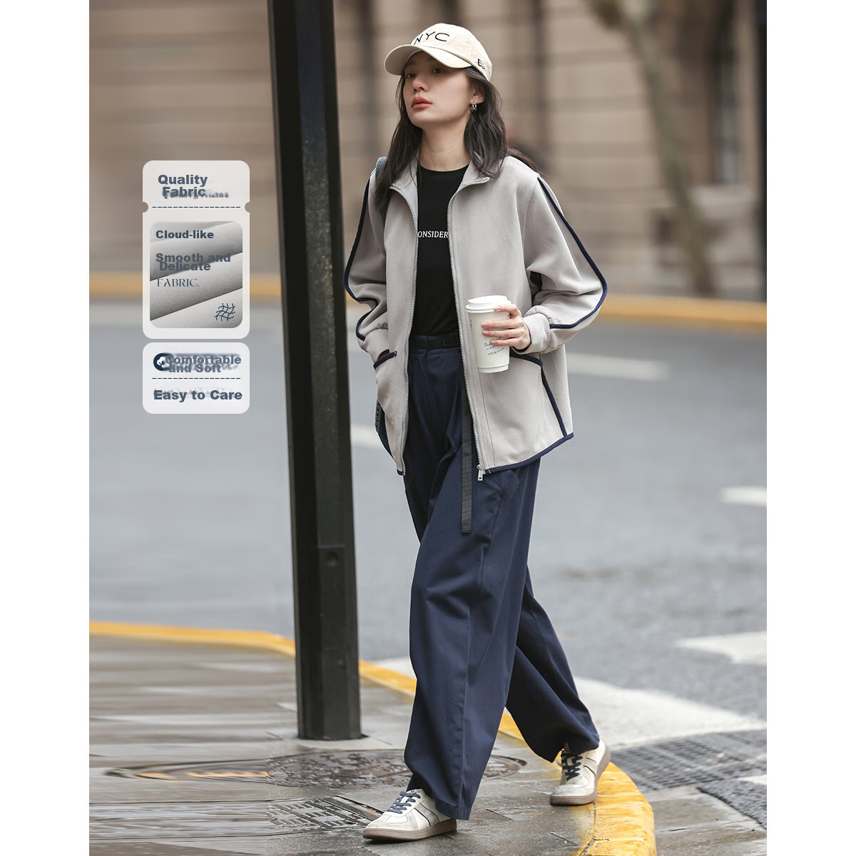 Dme [Stand-Up Collar Contrasting Trim Sweatshirt], Spring And Autumn Design, Stylish, Slimming, Long-Sleeve Casual Jacket for Wome
