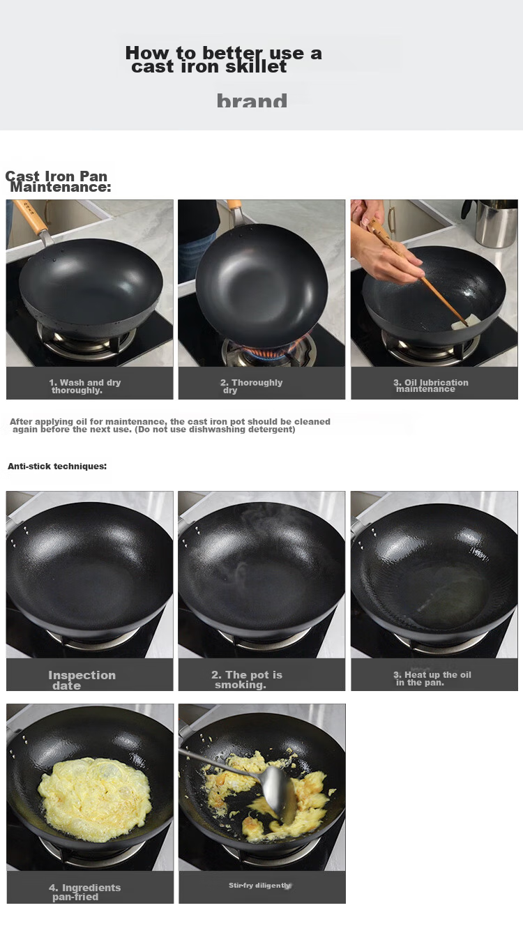 Pearl Life Non-Coated Iron Wok, Household Flat-Bottom Cooking Pan, Lightweight Healthy Non-Stick Cookware, Double-Sided Concave Deep Frying Pa 12