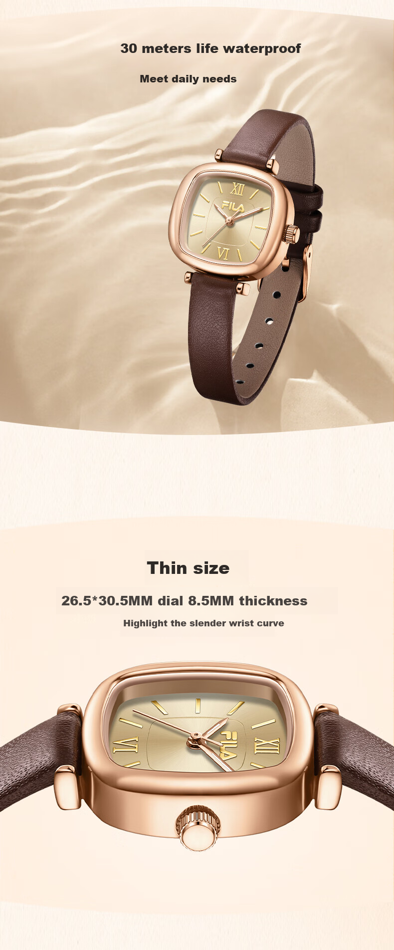 FILA Watch for Women, Retro Light Luxury, College Student Small Square Watch, Birthday Gift, Student Watch 6572-101F 7