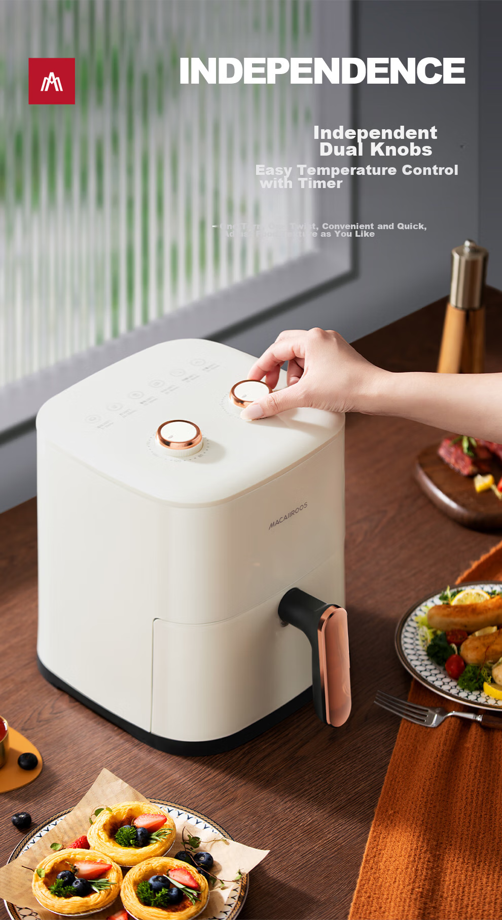 Macaiiroos Air Fryer 6L Large Capacity Home Use Steam Fryer with Visible Window Touchscreen Smart Timer Multifunction Oil-Free Low-Fat High-Power Non-Stick Fryer 6