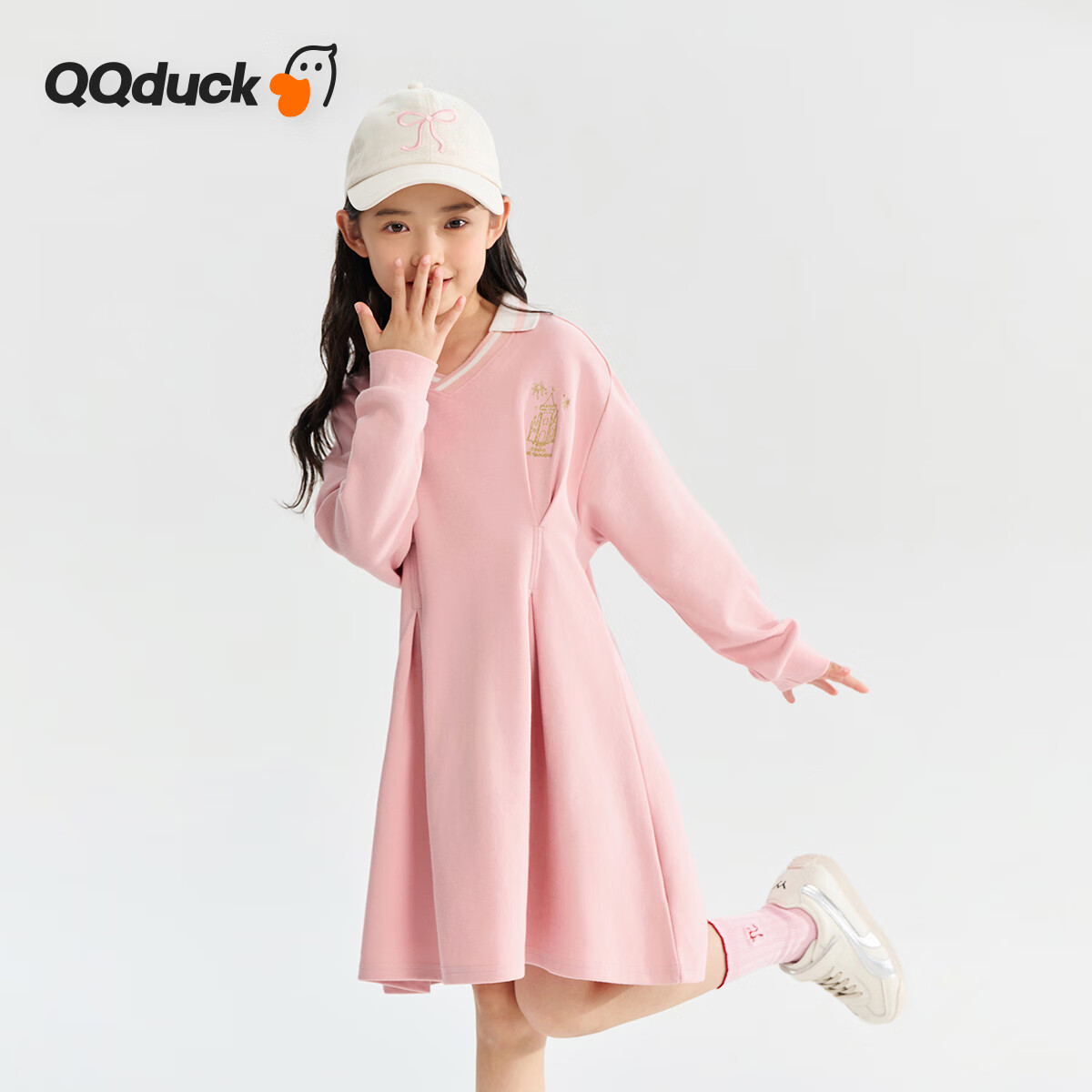 QQ DUCK Children's Clothing Girls' Dress School Style Sailor Skirt Youth Clothes Castle Pink; 150