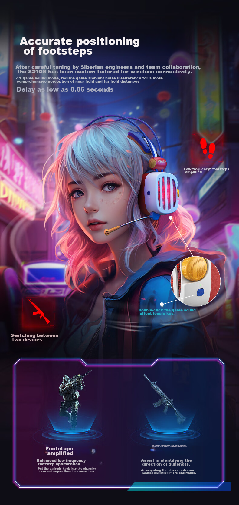 XIBERIA S21GS Flame Storm Bluetooth Gaming Headset, 2.4G True Wireless Over-Ear, Long Battery Life, Low Latency, Tri-Mode Mobile And Computer E-Sports Headphones 6