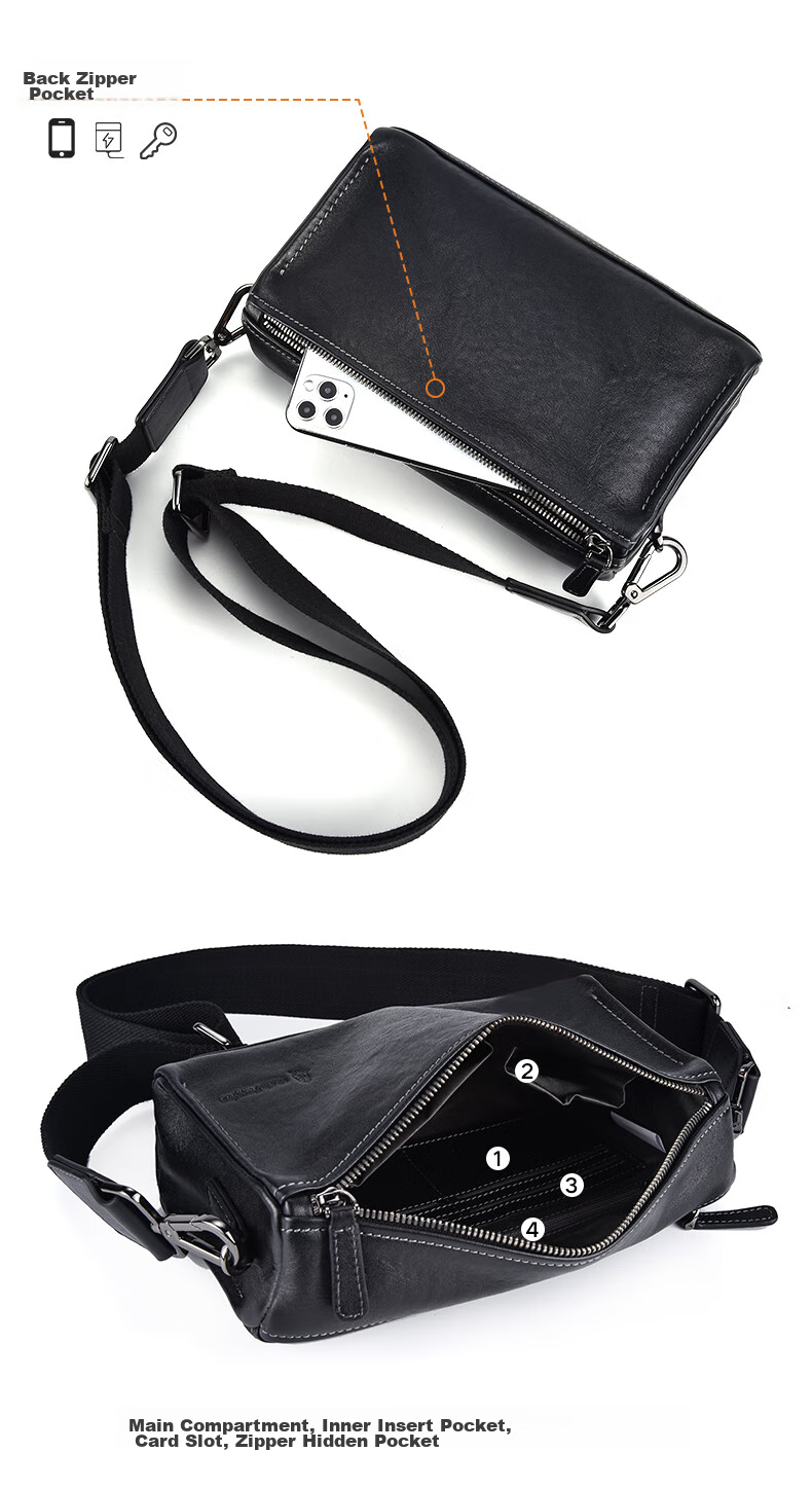 Hush Puppies Narrow Strap Crossbody Shoulder Bag First Layer Cowhide Men's Large Capacity Vintage Messenger Bag Casual Simple Birthday Gift 7