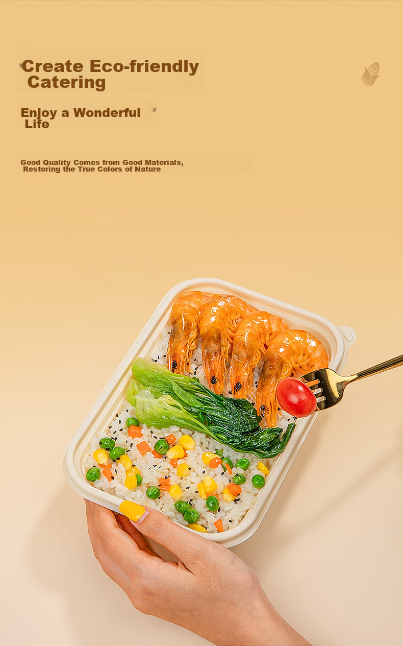 Temeiju Disposable Food Containers, Eco-Friendly Picnic Boxes, 20 Sets, 1150ml with Lids, Takeout Boxes, Corn Starch Containers, Microwave Safe 5