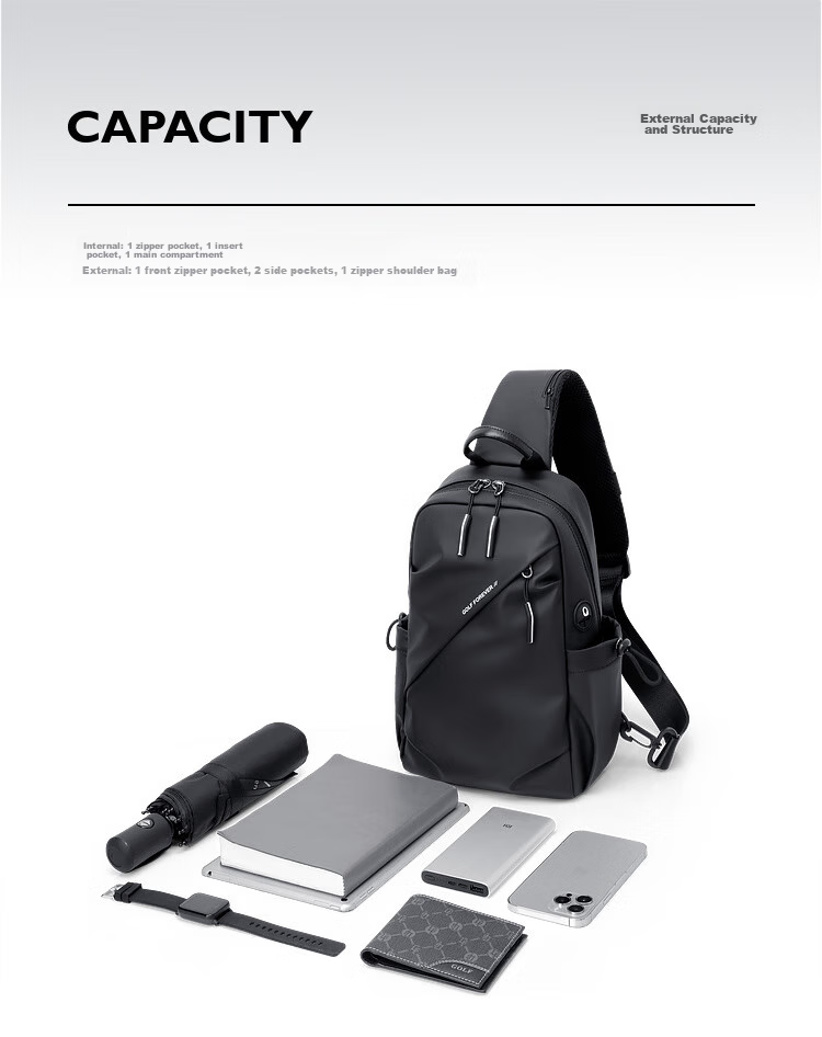 GOLF Chest Bag, Men's Casual Crossbody Bag, Multifunctional Sports Shoulder Bag, Detachable Arm Bag, Water-Resistant, IPad And Phone Pouch 11