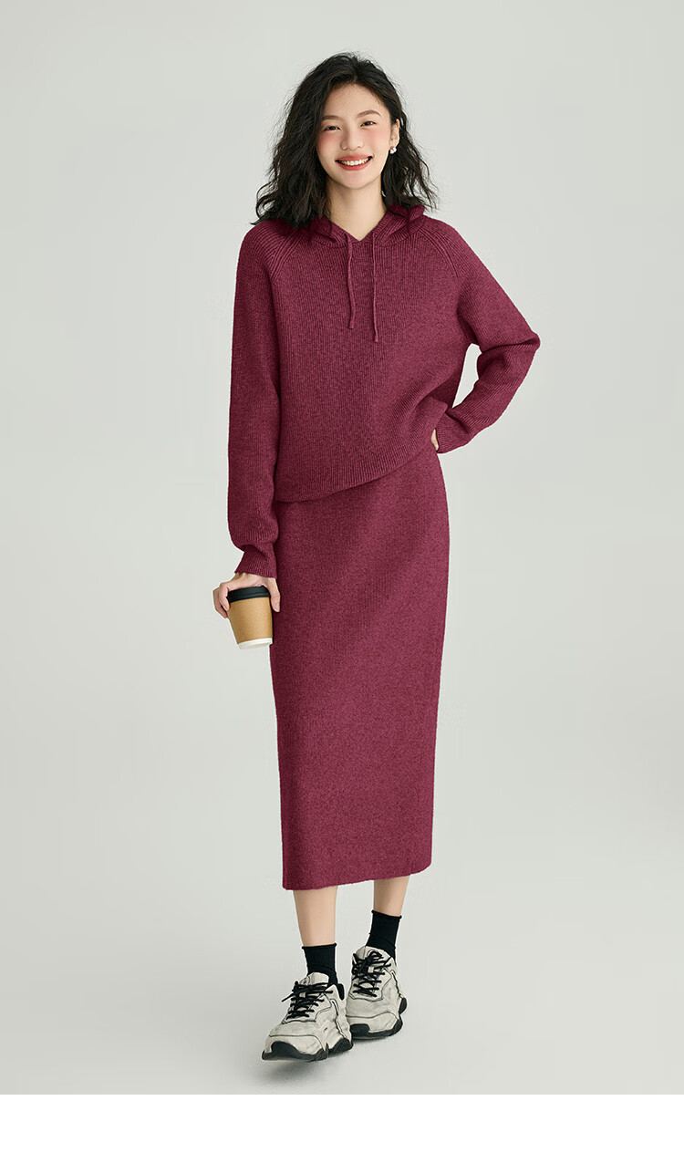 DME Relaxed Knit Set Spring Autumn Hoodie Knit Top + Elastic Knit Skirt Two-Piece Set 6