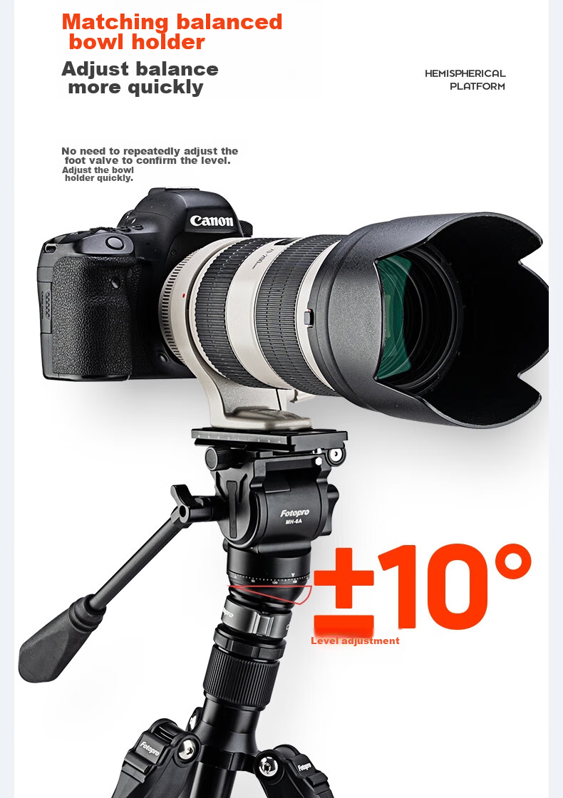 Fotopro LY-10pro Universal Photography And Video Camera Mirrorless Hydraulic Tripod Ball Head Mini Spherical Level Bowl Base 3
